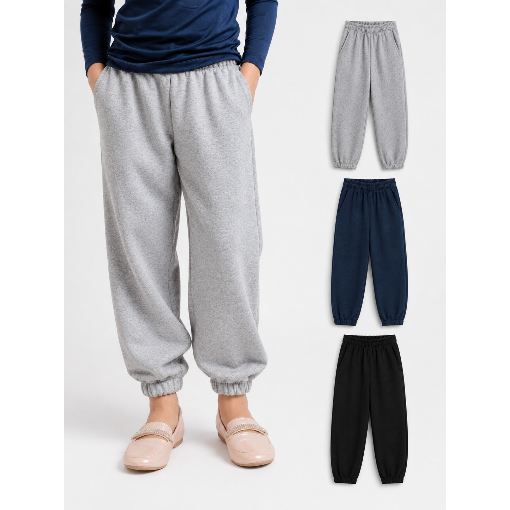 Calça Moletom Flanelada Peluciada Frio Cor Sortida Inverno c/ Bolso Escolar Unissex Infantil Juvenil