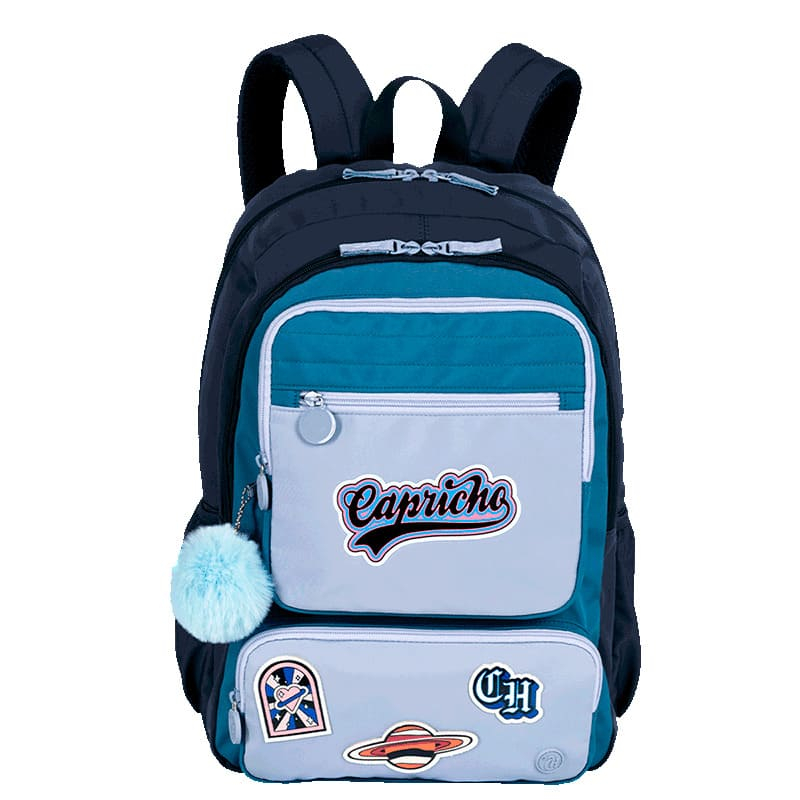Mochila Escolar Capricho Class Cosmic Patches - Unisex Azul