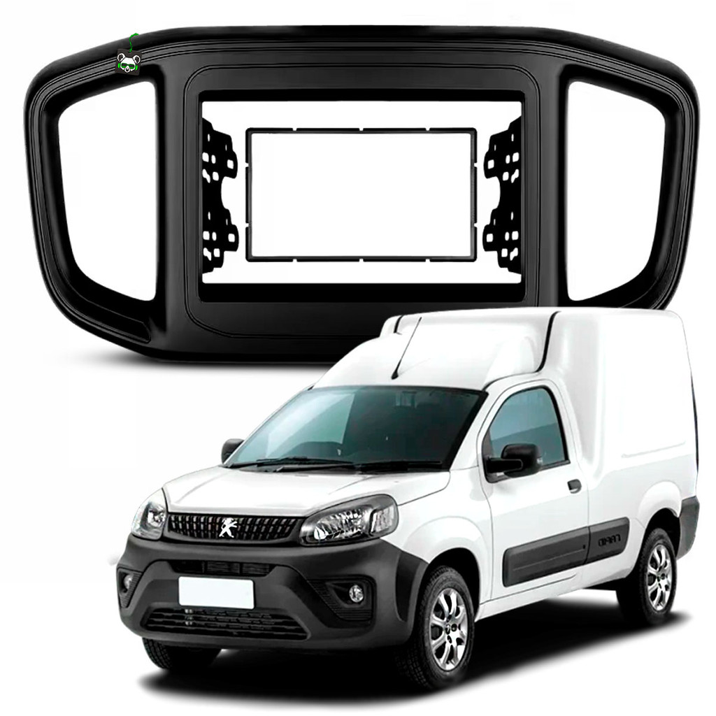 Moldura 7 Pol 2 Din Peugeot Partner 2022 2023 2024 Preto Fosco