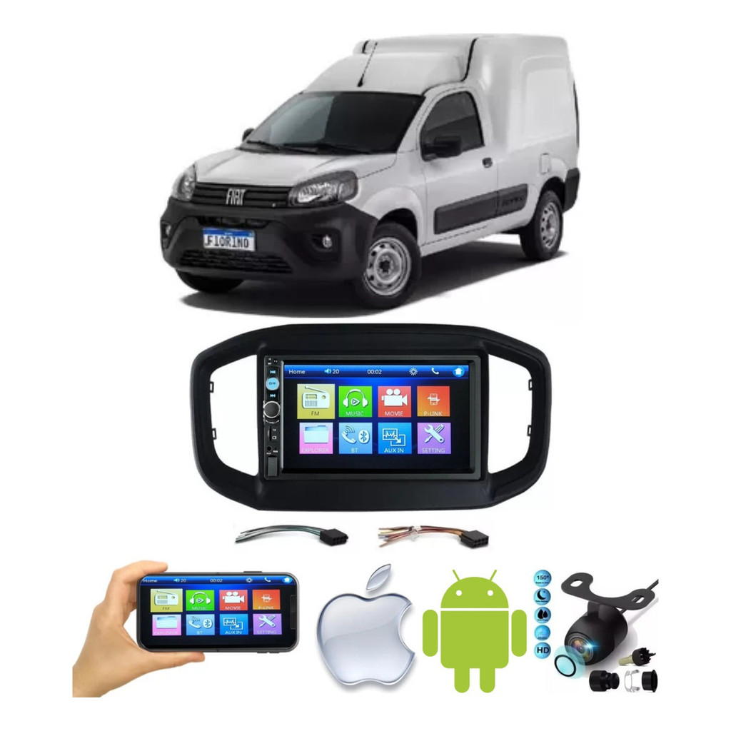 Mp5 Central Multimidia 2 Din Nova Fiorino 2020/2023 + Camera