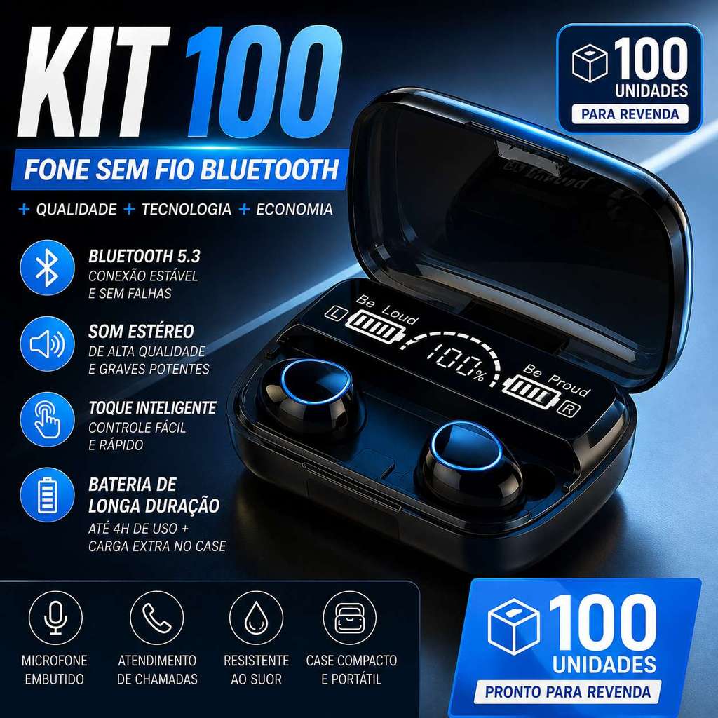 Kit 100 M10 Bluetooth 5.3 Fones de ouvido sem fio TWS estéreo com carregador Power Bank