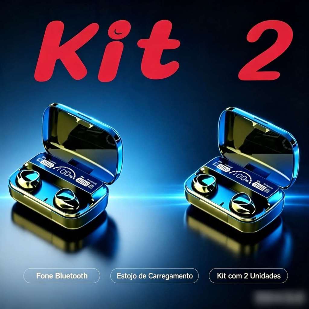 Kit 2 M10 Bluetooth 5.1 Fones de ouvido sem fio TWS estéreo com carregador Power Bank