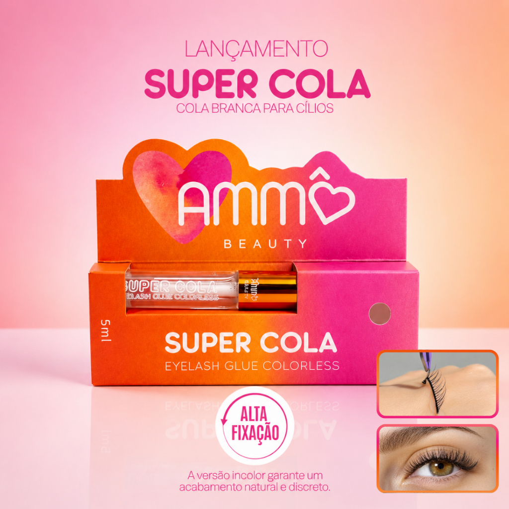 Super Cola 5ml Transparente para Cílios Alta Fixação Ammô Beauty AM0015 Postiço Longa Duração