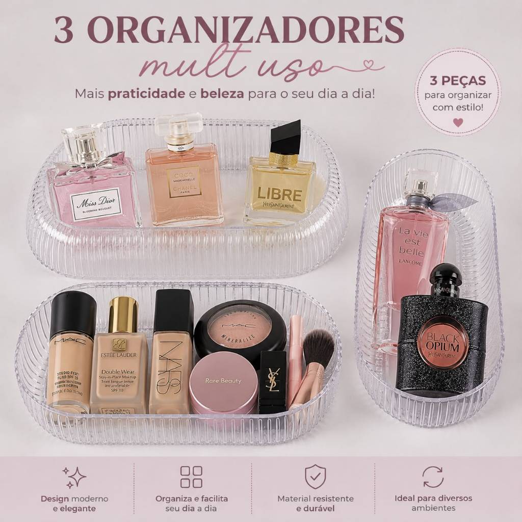 Kit 3 Organizadores multiuso transparente em acrilico para perfumes,maquiangem,cosméticos