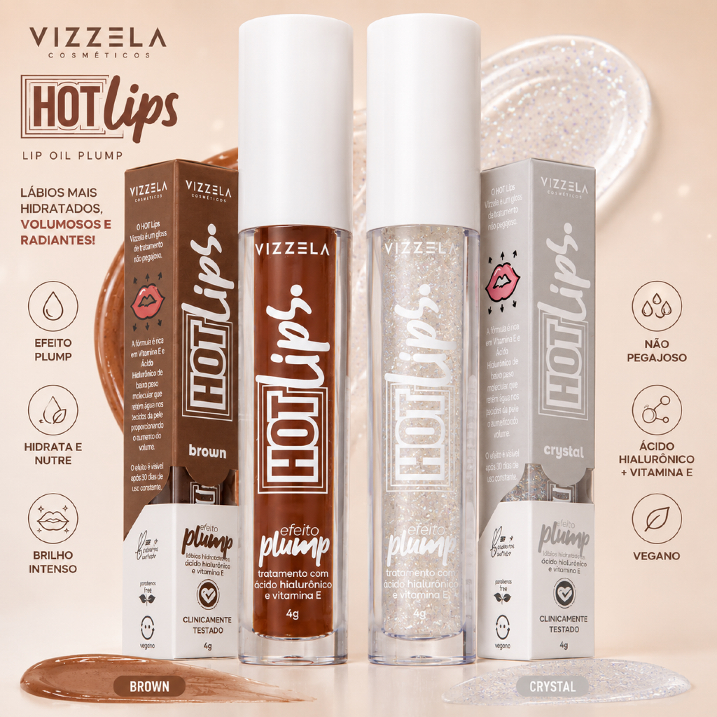 Gloss Vizzela Hot Lips Gloss Aumenta Boca Lip Gloss Gloss Labial Efeito Plump Gloss Marrom Gloss Labial Transparente