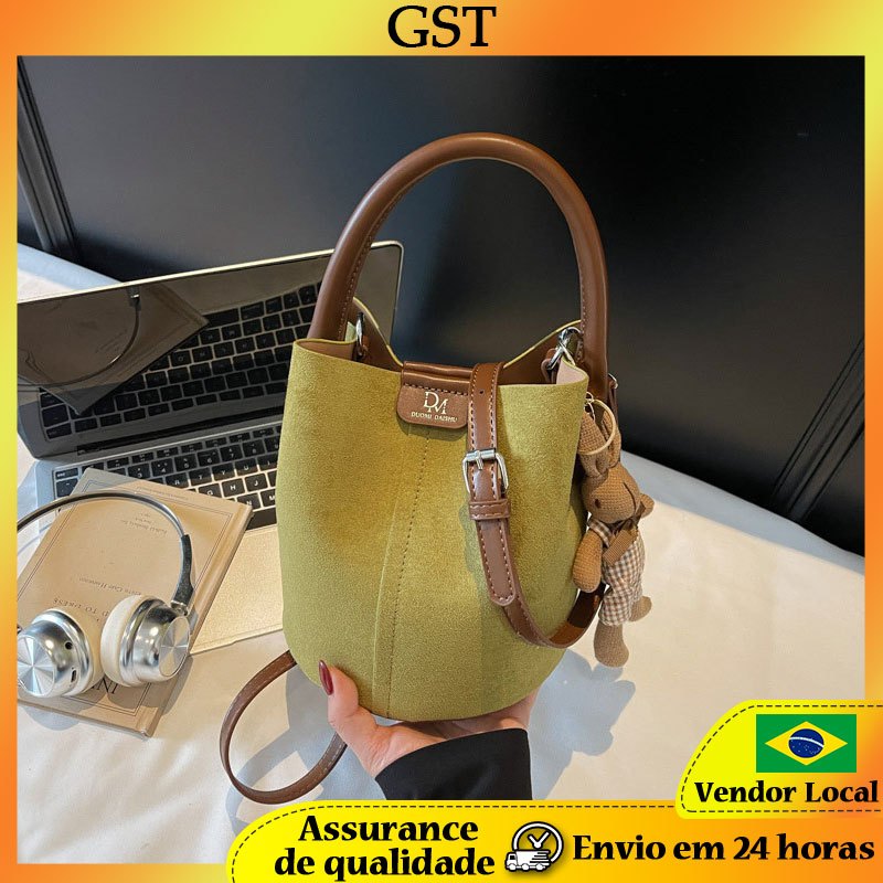 Bolsa balde fosca feminina moda Commuter bolsa retrô camurça bolsa mensageiro de ombro