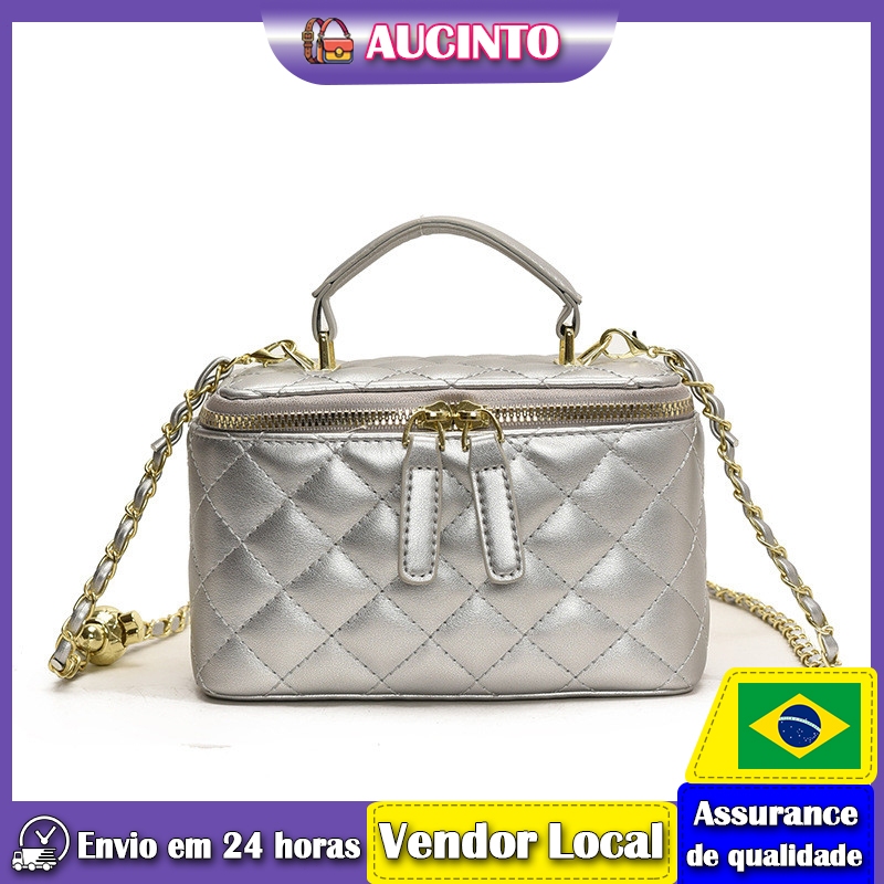 Aucinto Moda Diamante Corrente Bolsa Casual Commuter Bolsa de Ombro Quadrada Caixa Bolsa Crossbody Bolsa
