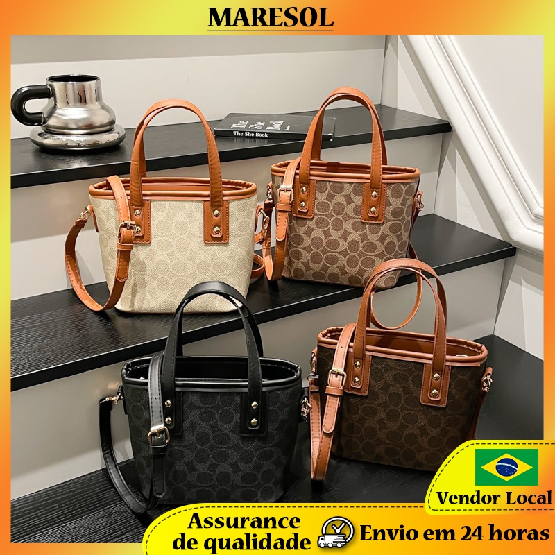 MARESOL Bolsa Balde Portátil Bolsa Feminina Cor Contraste Bolsa de Ombro All-Match Bolsa Mensageiro Commuter