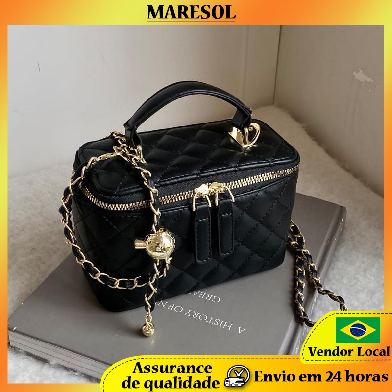 MARESOL Moda Bolsa com Corrente de Diamante Casual Commuter Bolsa de Ombro Caixa Quadrada Bolsa Mensageiro