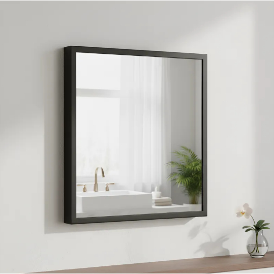 Espelho Quadrado Basic Alumínio Preto 50cm Barato