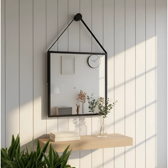 Espelho Quadrado 40cm Moldura Alumínio Adnet + Suporte Para Parede Suspenso