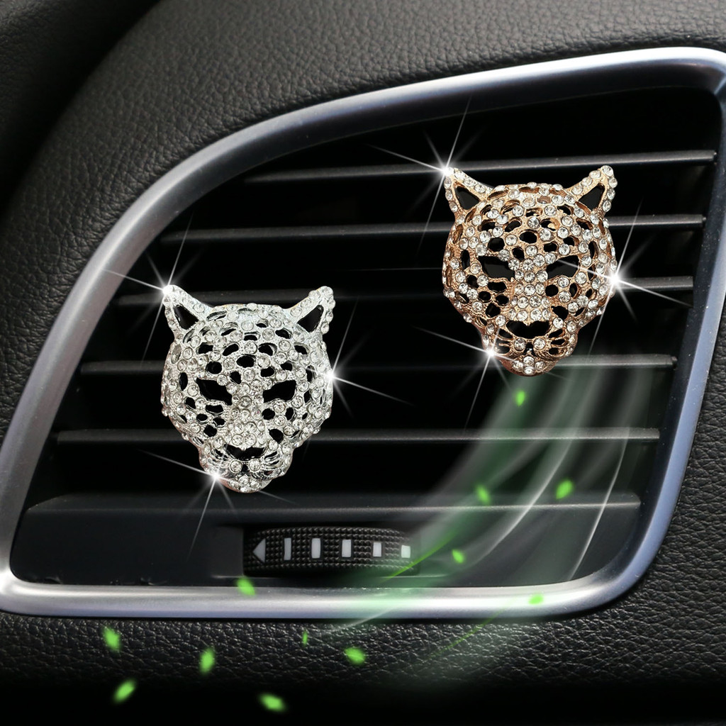 FAST SHIP New Crystal Rhinestone Leopard Head Car Outlet Air Vent Clip Perfume Decorative Aromatherapy Diffuser Vehicle