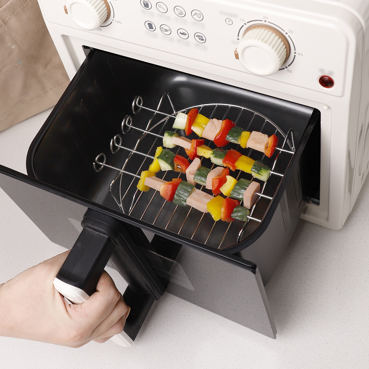 Forno De Aço Inoxidável Termômetro Medidor Fritadeira Ar Cozimento Rack Trivet Ferramenta Cozinha