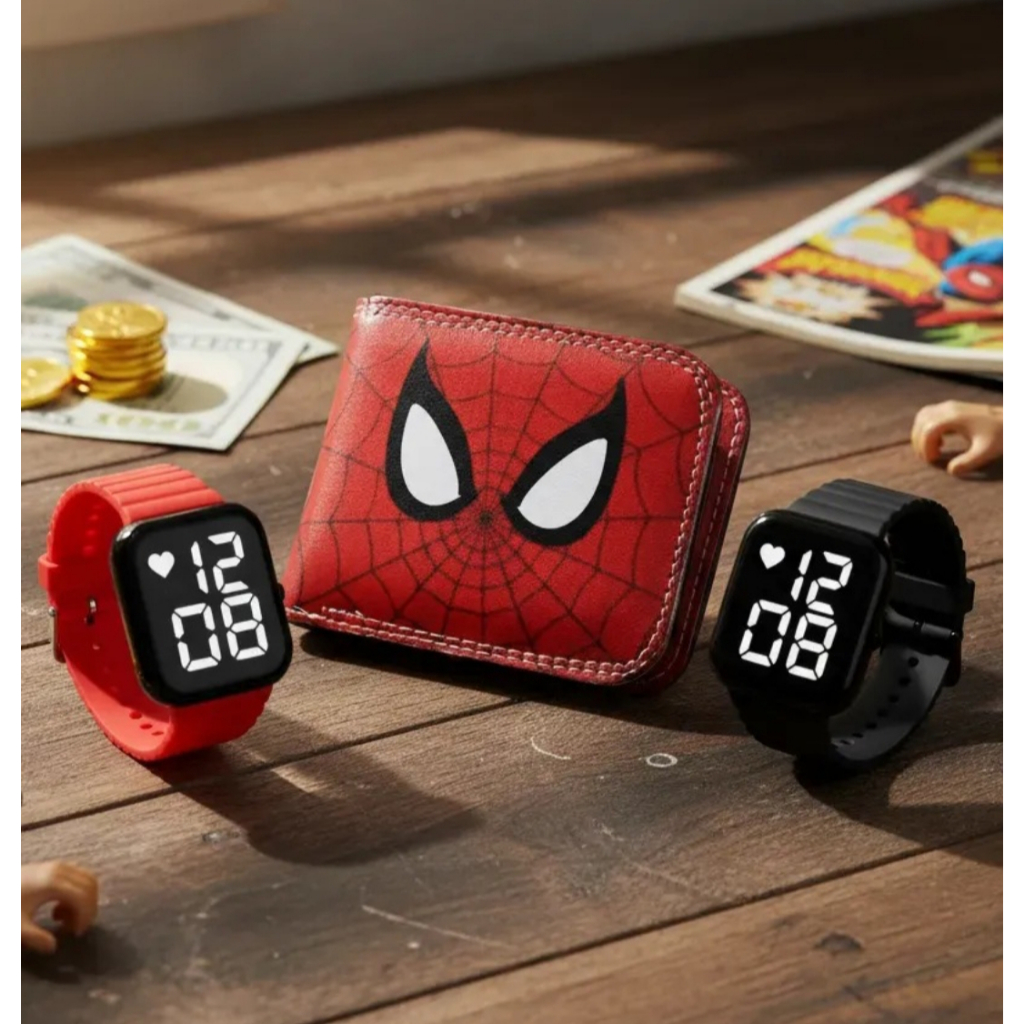 Carteira infantil homem aranha OLHO e relogio digital smar a prova d agua infantil masculino