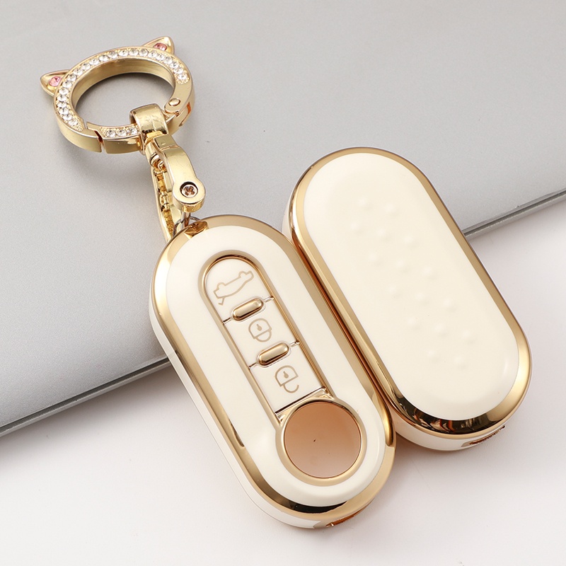 TPU Carro Chave Capa Para Fiat 500 Chaves Dobrável Proteger Pele Suporte Auto Bolsa Fob Chaveiro Acessórios Estilo