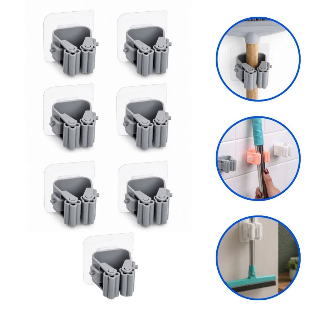 Kit 7 Suporte Único Parede Pendurar Vassoura Rodo Auto Adesivo Até 3kg