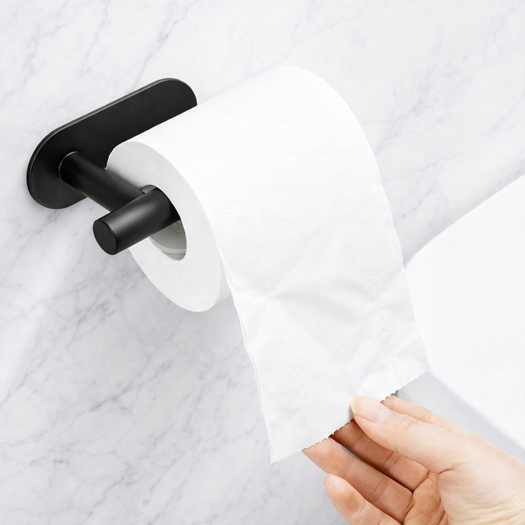 Suporte Porta Papel Higiênico Aço Inox Preto De Parede Auto Adesivo