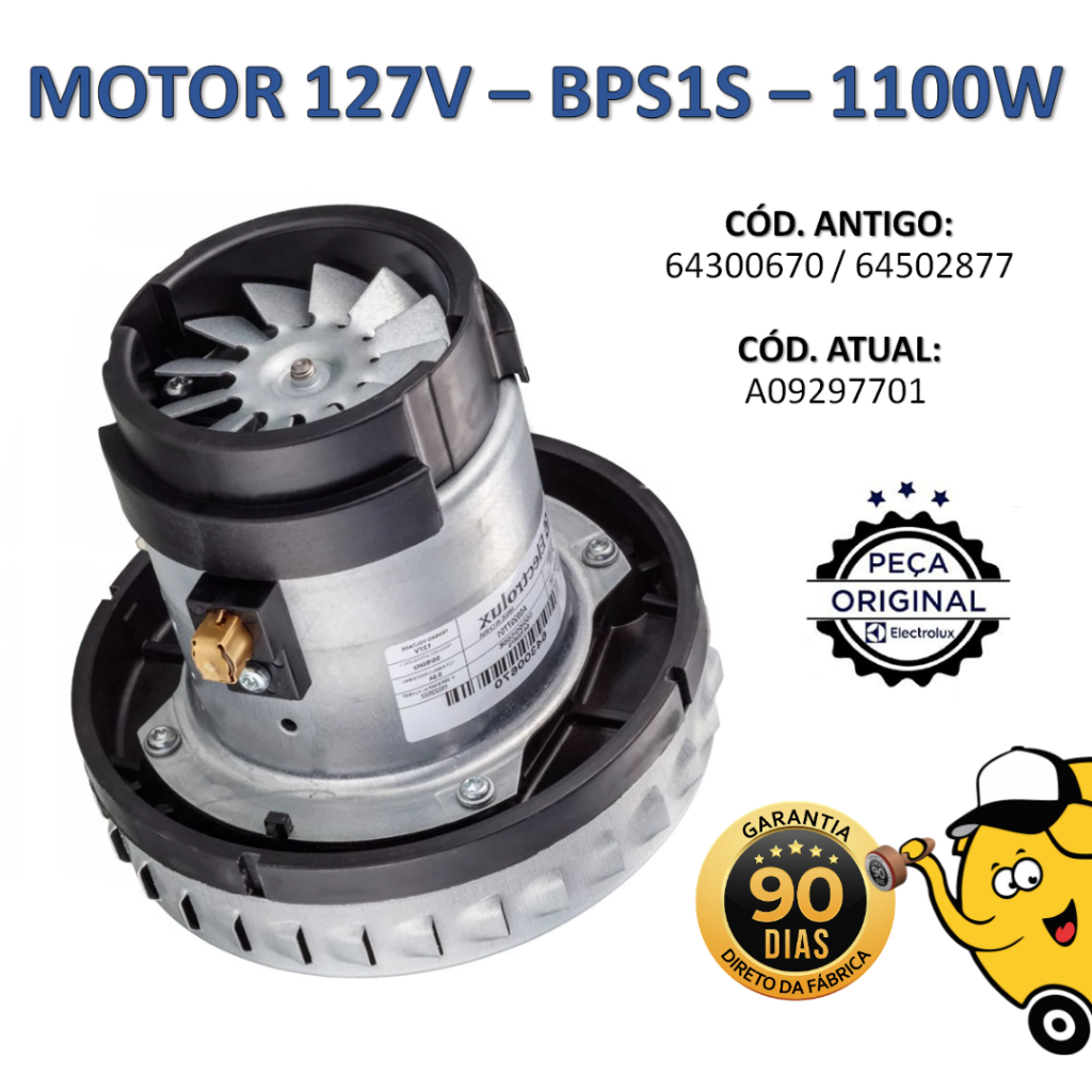 Motor 127V Aspirador Electrolux BPS1S 1100W - A10 A20 AQP FLEX GT HIDROVAC (64300670 / A09297701)