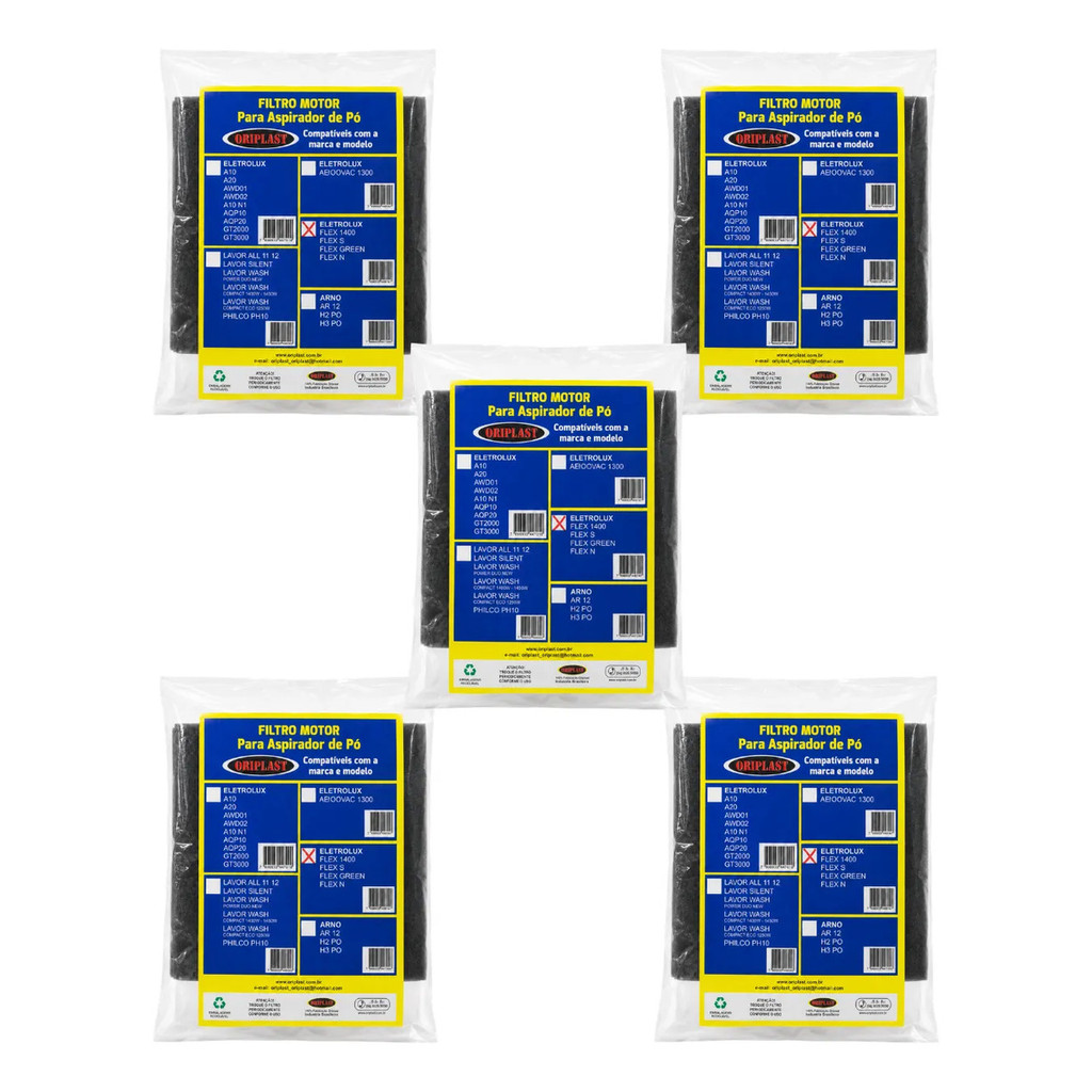 Kit 5 Filtro Aspirador Motor Flex Electrolux Oriplast Ori290