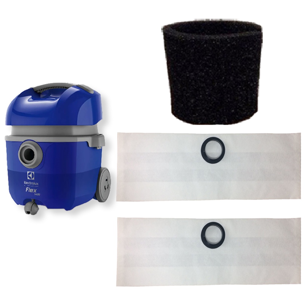 3 Sacos + Filtro de Espuma Permanente Motor Refil Coletor Cartucho Aspirador de Pó Electrolux Flex