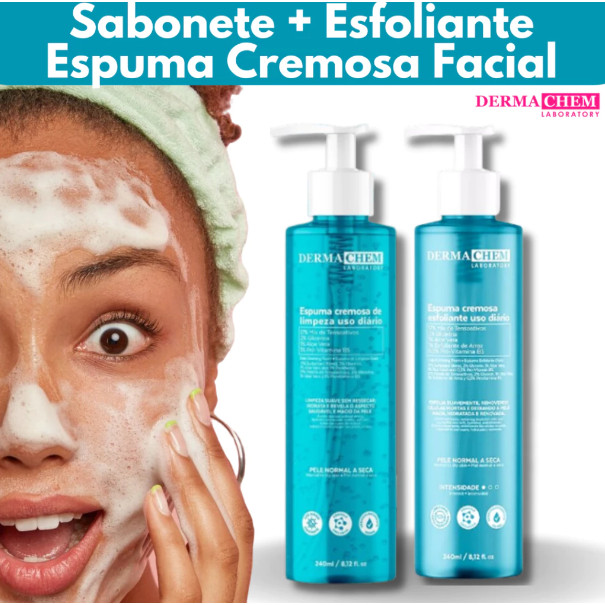 Kit Skincare Sabonete+Esfoliante Facial Espuma Cremosa com Aloe Vera Pró-Vitamina B5 240ml Dermachem