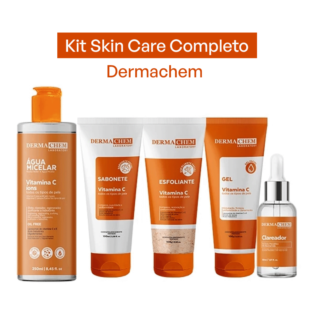 Kit Skin Care Completo Clareador Facial Vitamina C Dermachem para Manchas, Melasma e Anti-idade