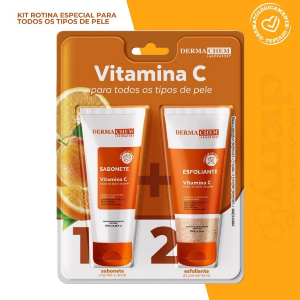 Kit Facial com Sabonete Vitamina C e Gel esfoliante clareador OU Ant-Oleosidade - Dermachem