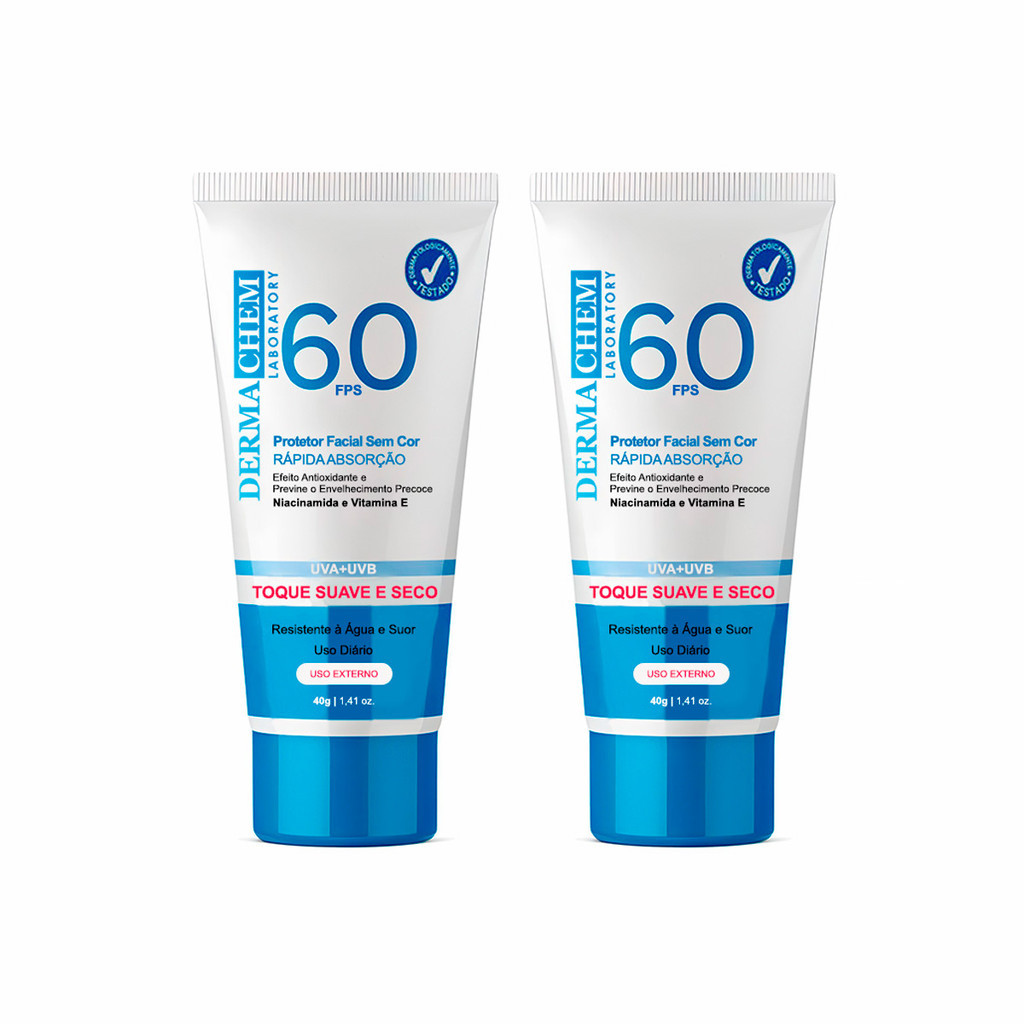 Kit 2un Dermachem Protetor Solar Facial Fps 60 Sem Cor - 40g