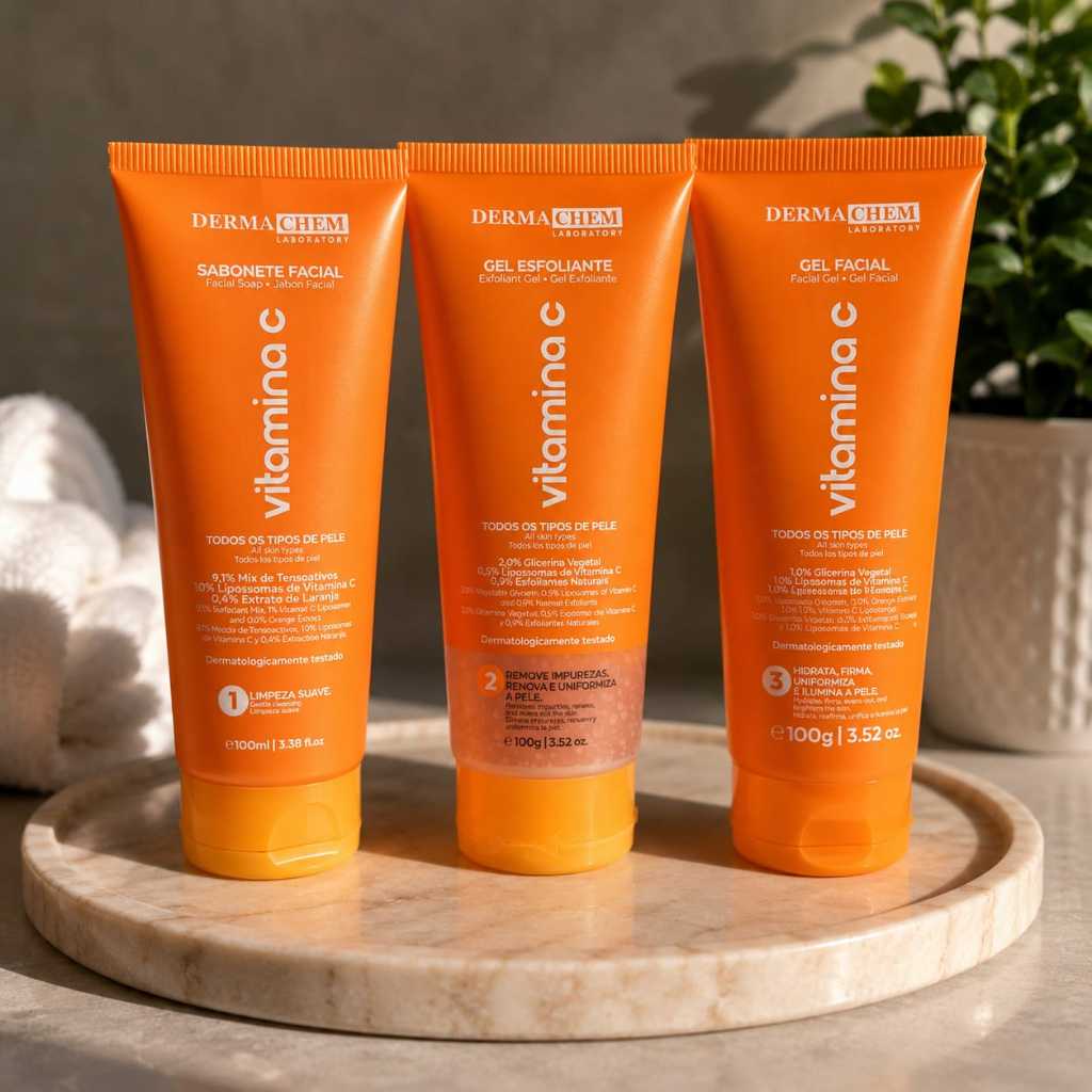 Kit Vitamina C Dermachem - Sabonete, Esfoliante e Gel