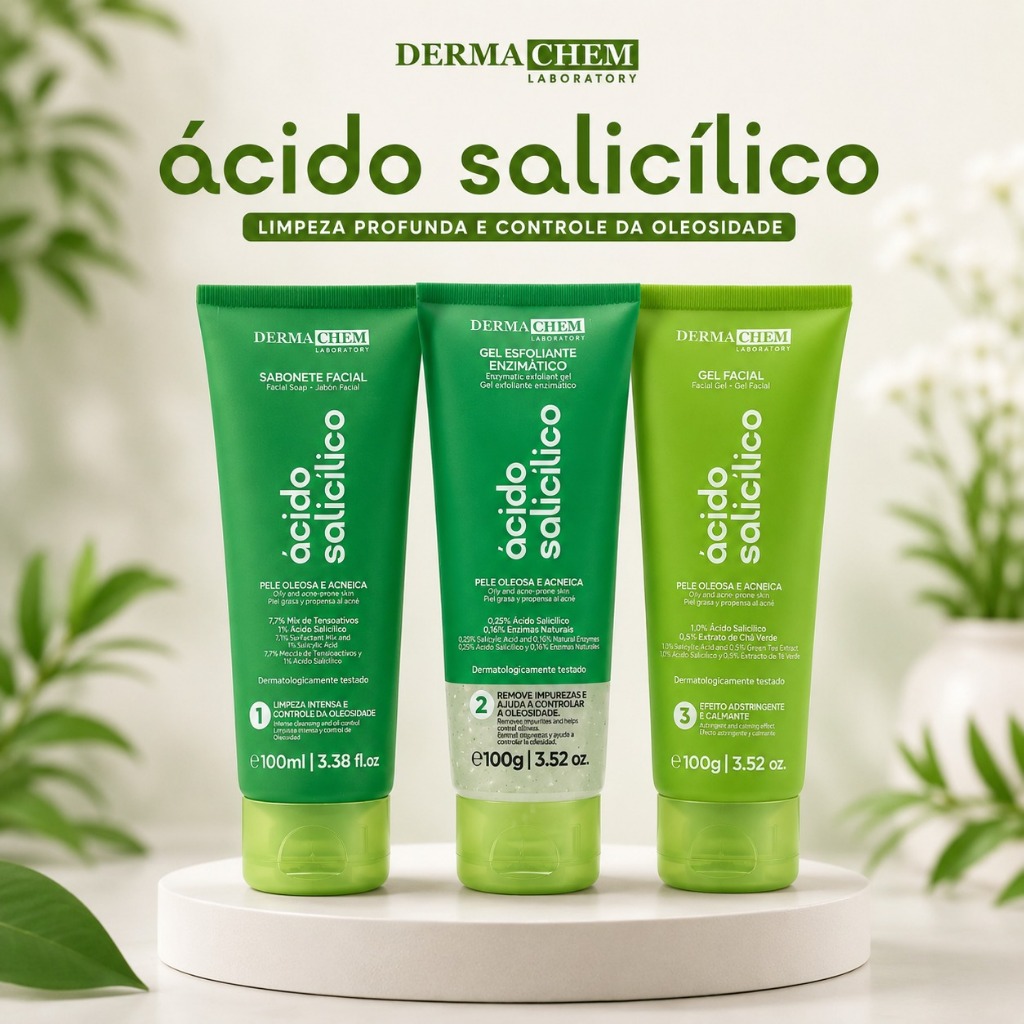 Kit Ácido Salicílico Dermachem - Sabonete, Esfoliante e Gel
