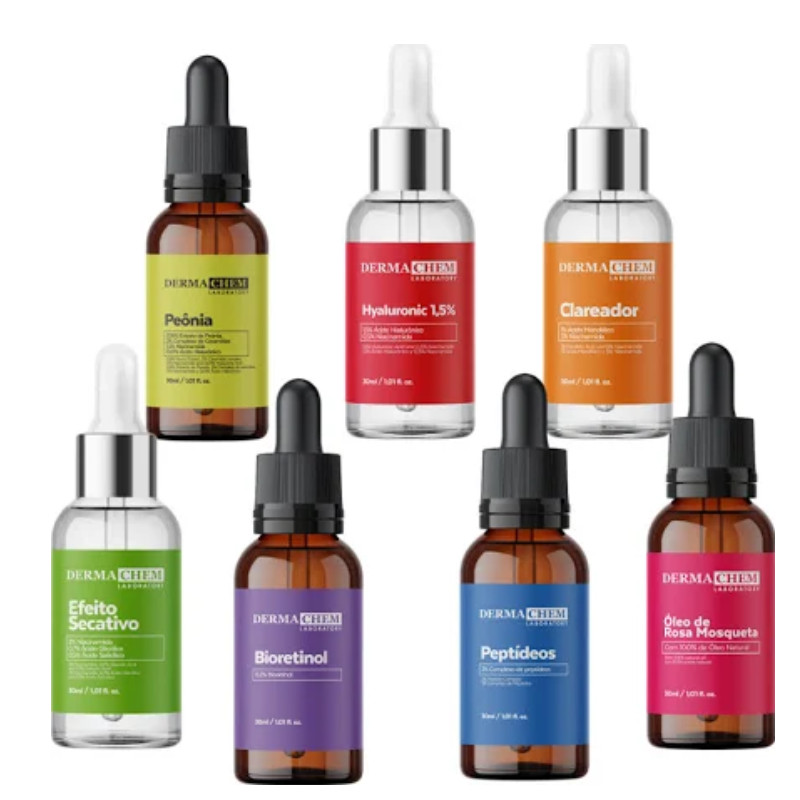 Kit 3 Sérum Clareador, HYALURONIC,PEÔNIA,PEPTIDEOS ,Rosa Mosqueta 30ml  Dermachem