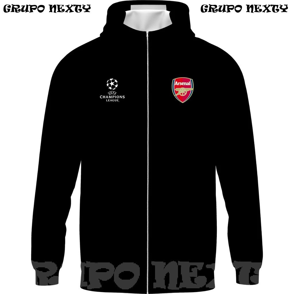 Corta Vento Arsenal Liga Dos Campeões Chanpions League Casaco Blusa De Frio Masculina Manga Longa Capuz Jaqueta Preta
