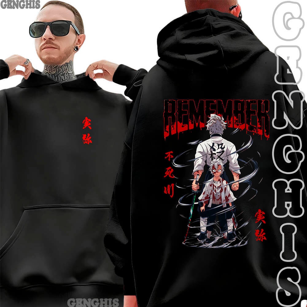 Moletom Canguru Blusa De Frio Sanemi Shinazugawa Remember Hashira do Vento Demon Slayer Anime Manga Unissex