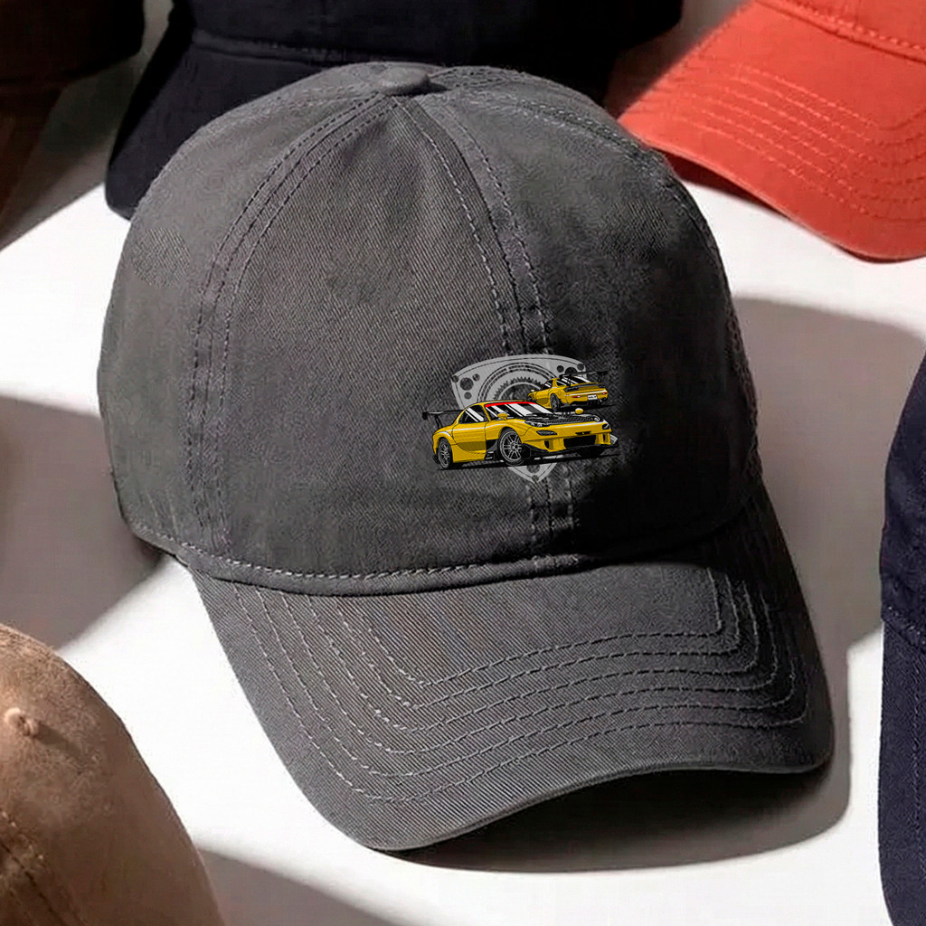 Boné Baseball Batalha Drift RX7 vs AE86 Unissex Ajustável Streetwear Bege