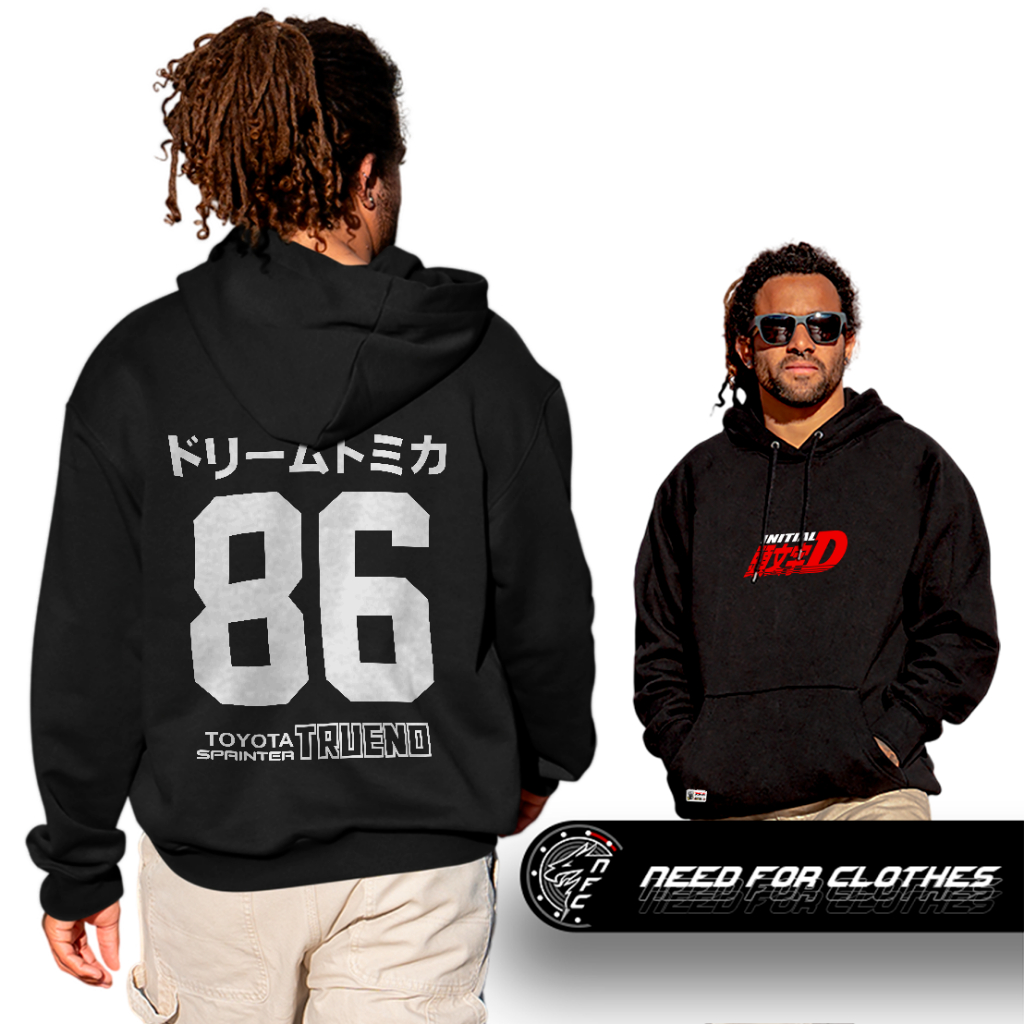 Moletom Canguru Initial D Toyota Sprinter Trueno AE86 Hachi Roku Drift Touge JDM Racing