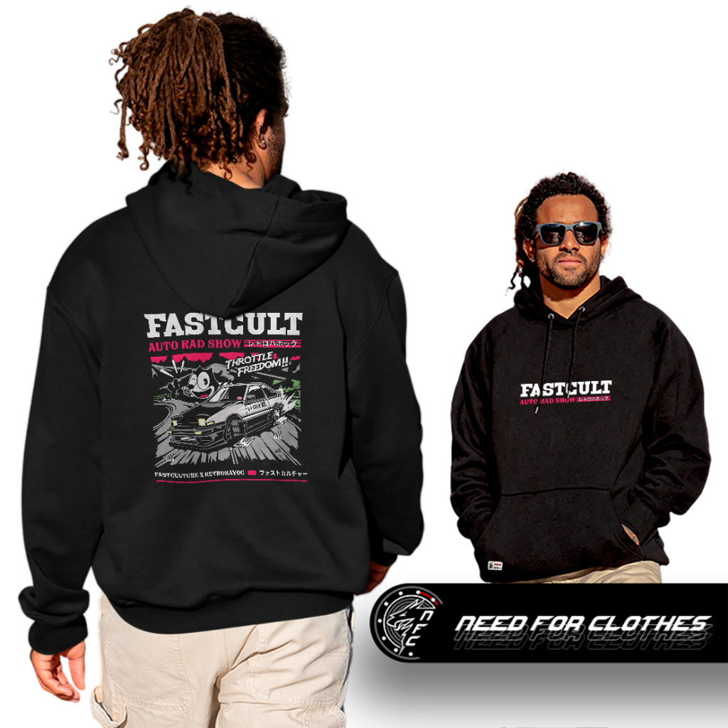 Moletom Canguru Toyota AE86 Trueno Drift Felix the Cat Fastcult x Retrohavoc JDM Retrô Street Racing