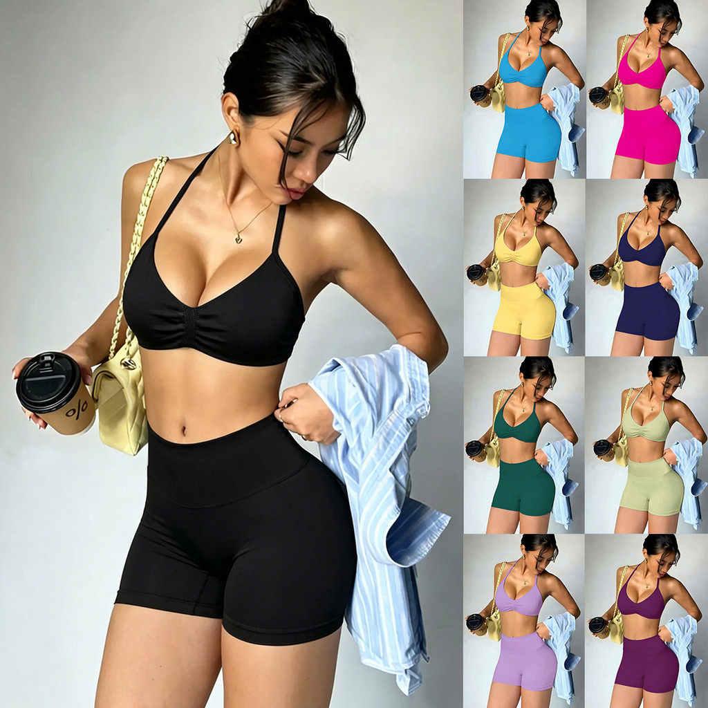 2026DFYNE Flat Seamless High-Stretch Nylon Halterneck Sutiã Skinny Cintura Alta Calças de Levantamento de Quadril Terno