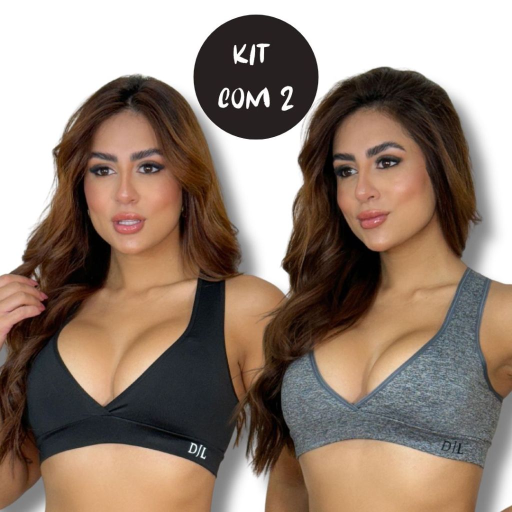 KIT 2 Top Fitness Nadador Decotado Com Tela Suplex Academia Malhar Treino Topper Sem Bojo Feminino