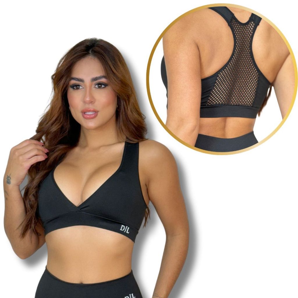 Top Fitness Nadador Decotado Com Tela Suplex Academia Malhar Treino Topper Sem Bojo Feminino
