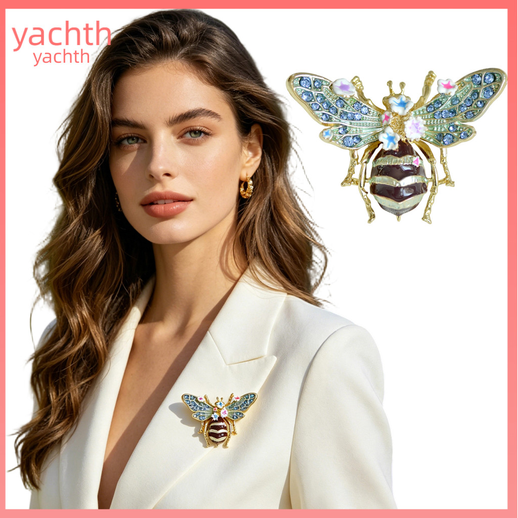 Bee Shaped Pin Gift Retro Brooch with Rhinestone Inlay Hand-painted Enamel Zinc Alloy Badge for Coats Sweaters Clothing