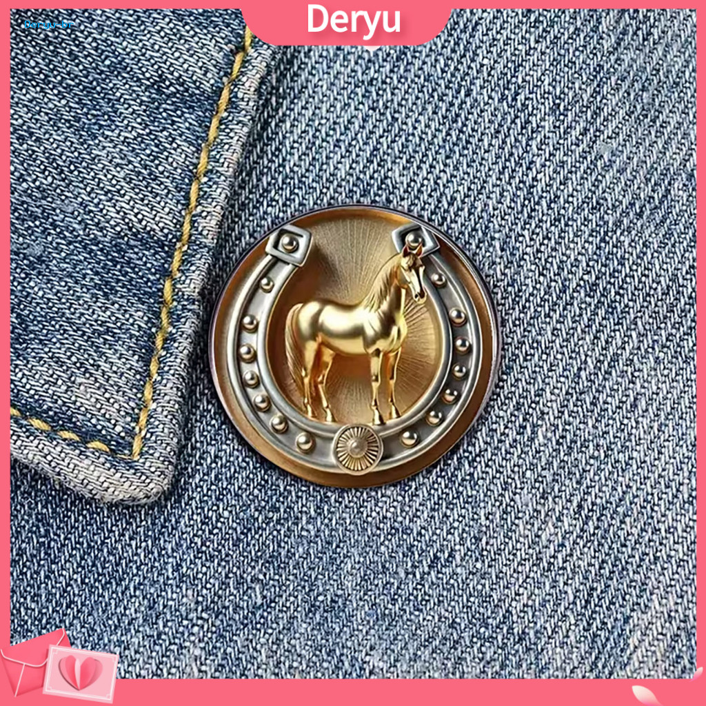 Women Alloy Brooch Gold Plated Retro Horse Head with Enamel Sun Design Lucky Symbol Pin for Suits Lapels Coats Hats –