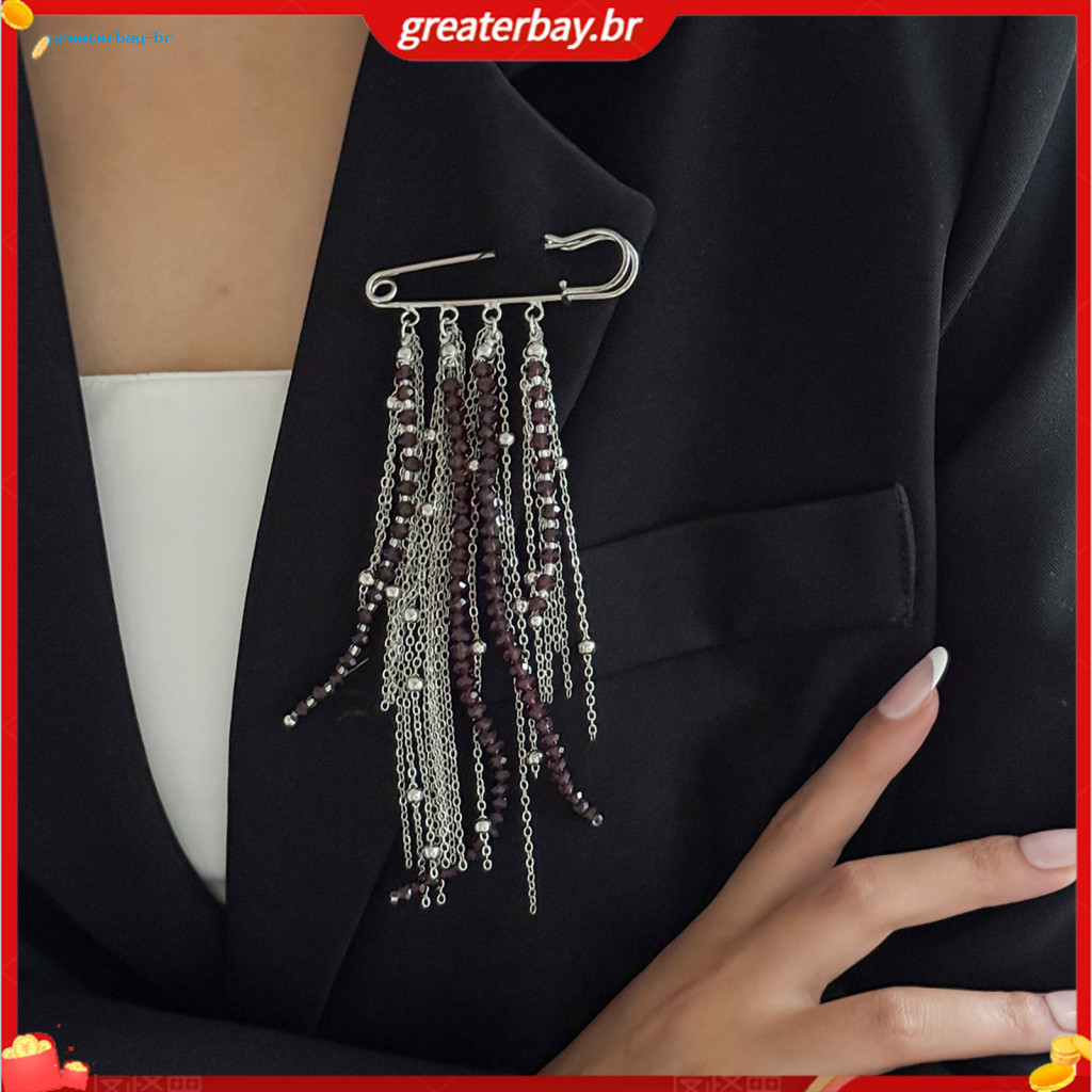 Beaded Tassel Pin Brooch for Women Men Boho Retro Dangle Chain Stylish Suit Sweater Clothes Accessory Perfect Gift for S