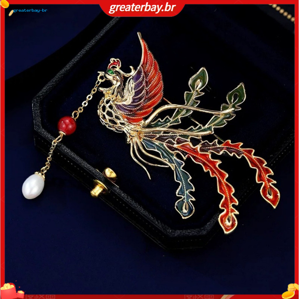 Retro Phoenix Brooch with Faux Pearl Tassel – Elegant Lapel Pin for Sweaters Collars Hats Bags Coats Scarves Stylish V