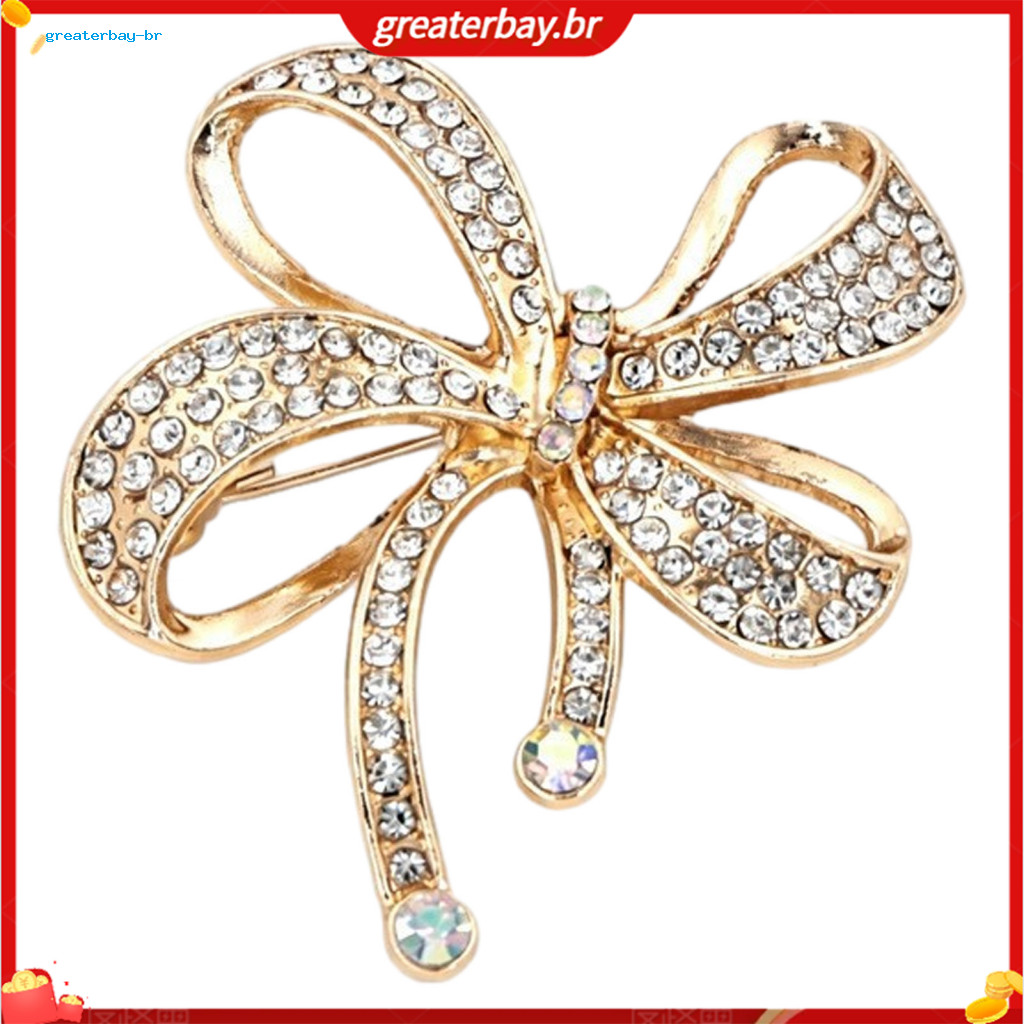 Sparkling Rhinestone Bow Brooch Retro Alloy Lapel Pin for Women Elegant Jewelry Accessory for Suit Dress Coat Scarf –