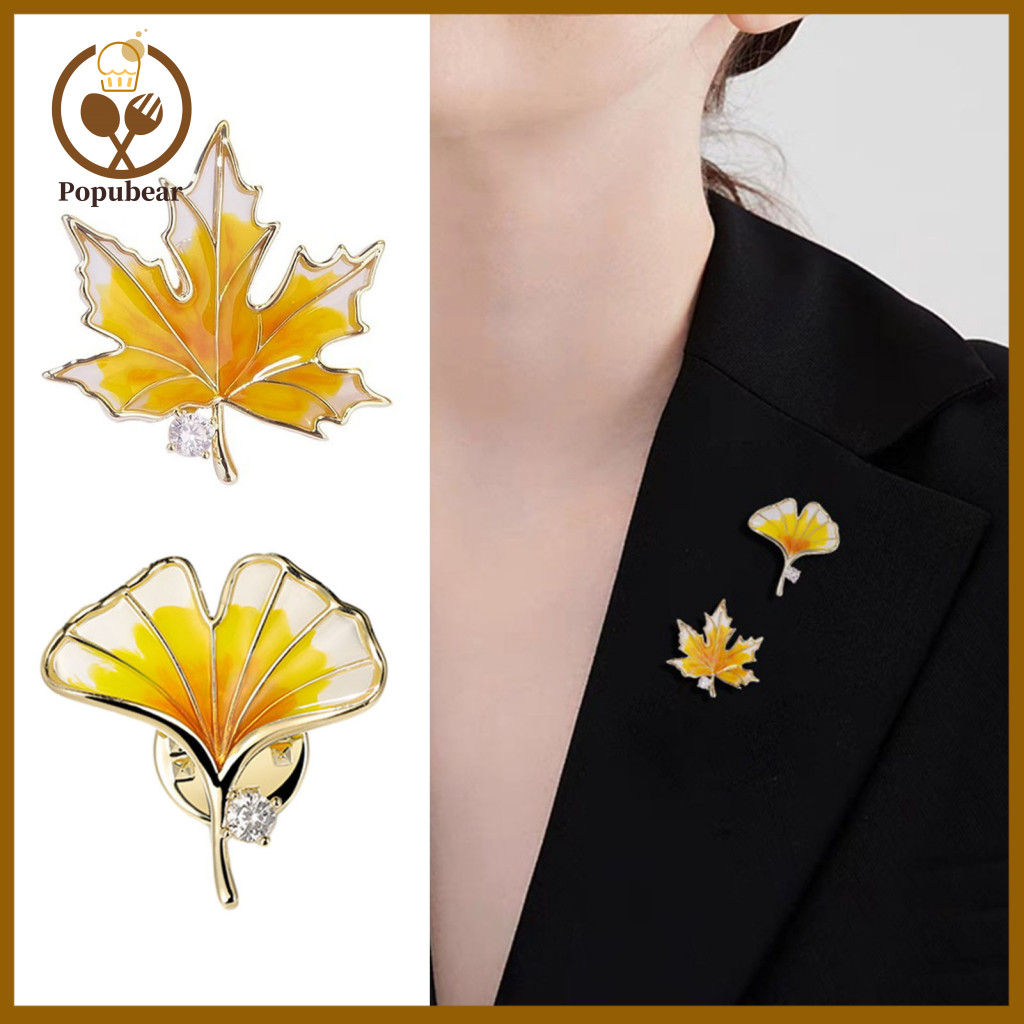Retro Brooch Apricot Leaf Women’s Sunflower Maple Set Realistic Electroplated Polished Pins Elegant Clothes Pin for Pr