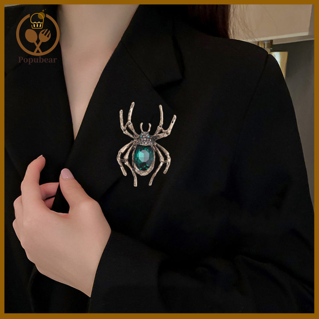 Collar Brooch Retro Spider for Women Faux Crystal Rhinestone Insect Pin Halloween Costume Jewelry Statement Suit Coat Ac