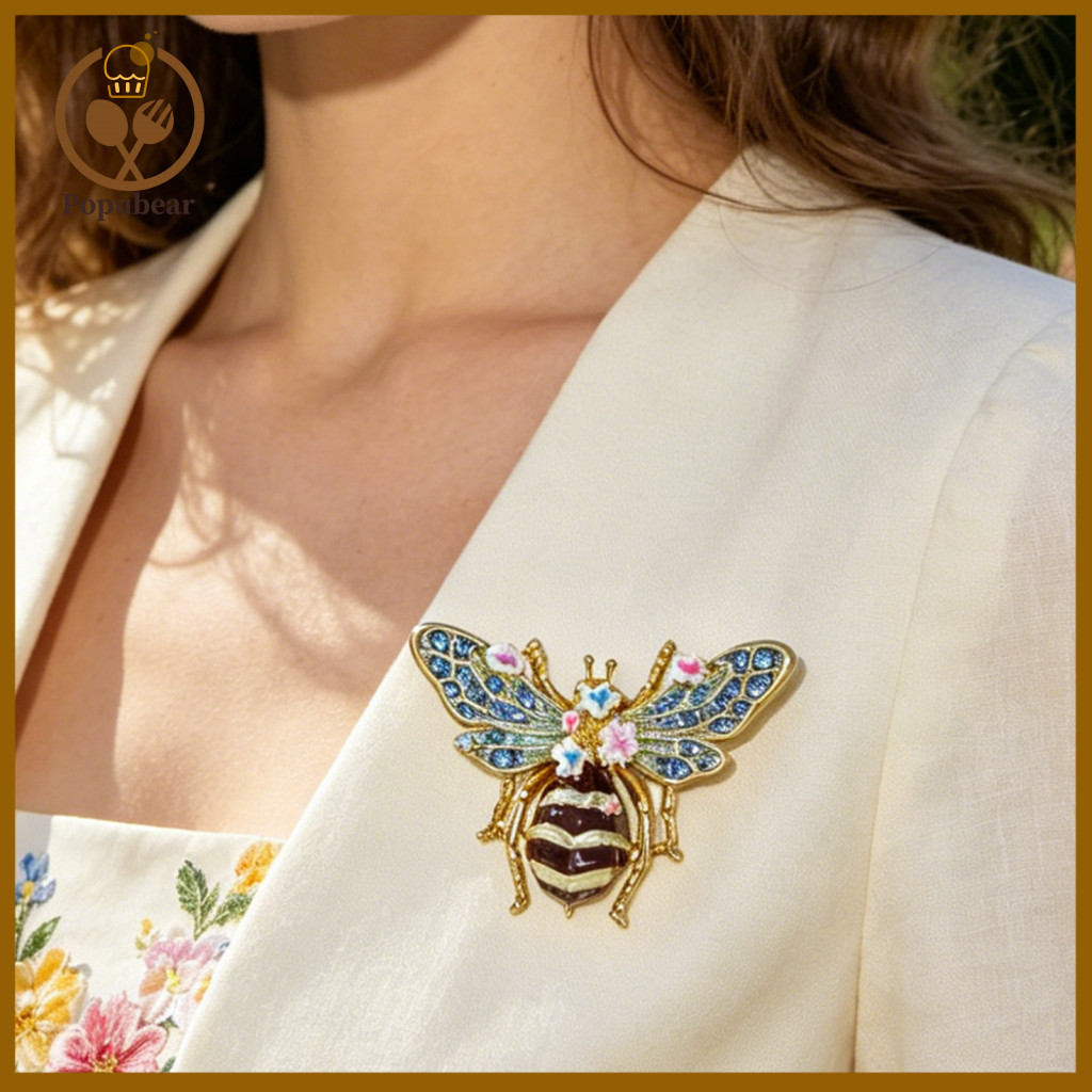 Wear Accessory Retro Bee Brooch Pin with Rhinestone Inlay Hand-painted Enamel Zinc Alloy Badge for Coats Sweaters Clothi