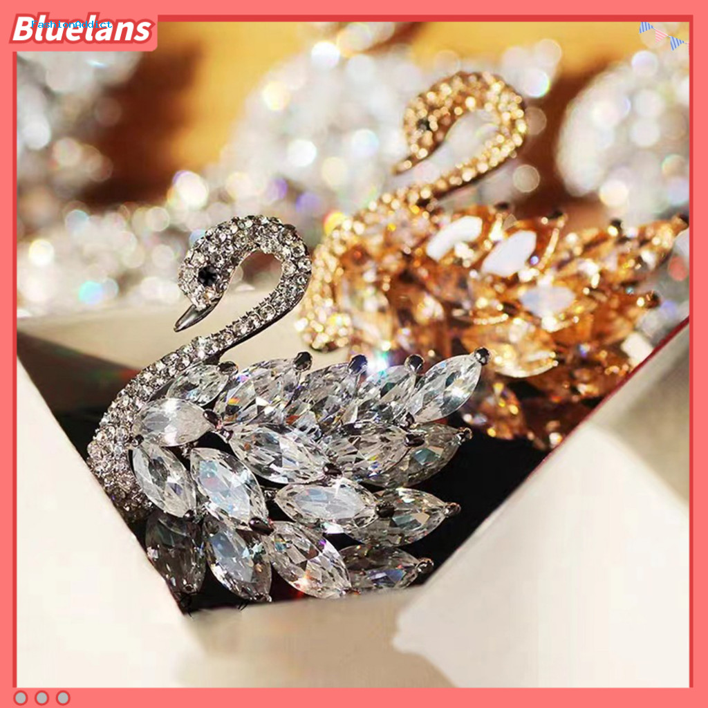 Lapel Brooch Swan Elegant Shape Rhinestone Pin – Anti-slip Retro Style for Women’s Bags Coats Hats Wedding Party Bri