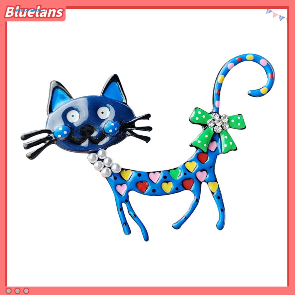 Retro Alloy Brooch Cat Pin Adorable Shape Colorful Enamel Faux Pearl Rhinestone Lapel Badge Cute Jewelry Accessories for