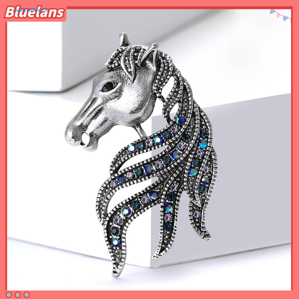 Retro Alloy Horse Brooch Vintage Rhinestone Head Pin – Elegant Lapel for Men Women Perfect Accessory for Coats Shirts